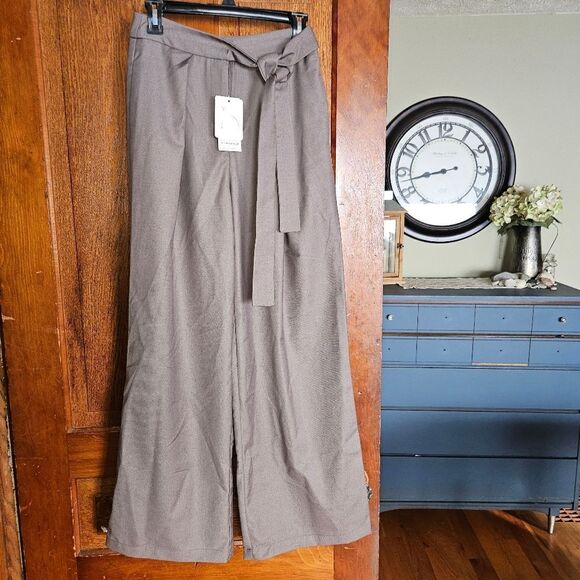COMMENSE Wide-Leg Dress Slacks  Size S  NWT  Pleated Front with Bow Tie & Zipper - Picture 1 of 13